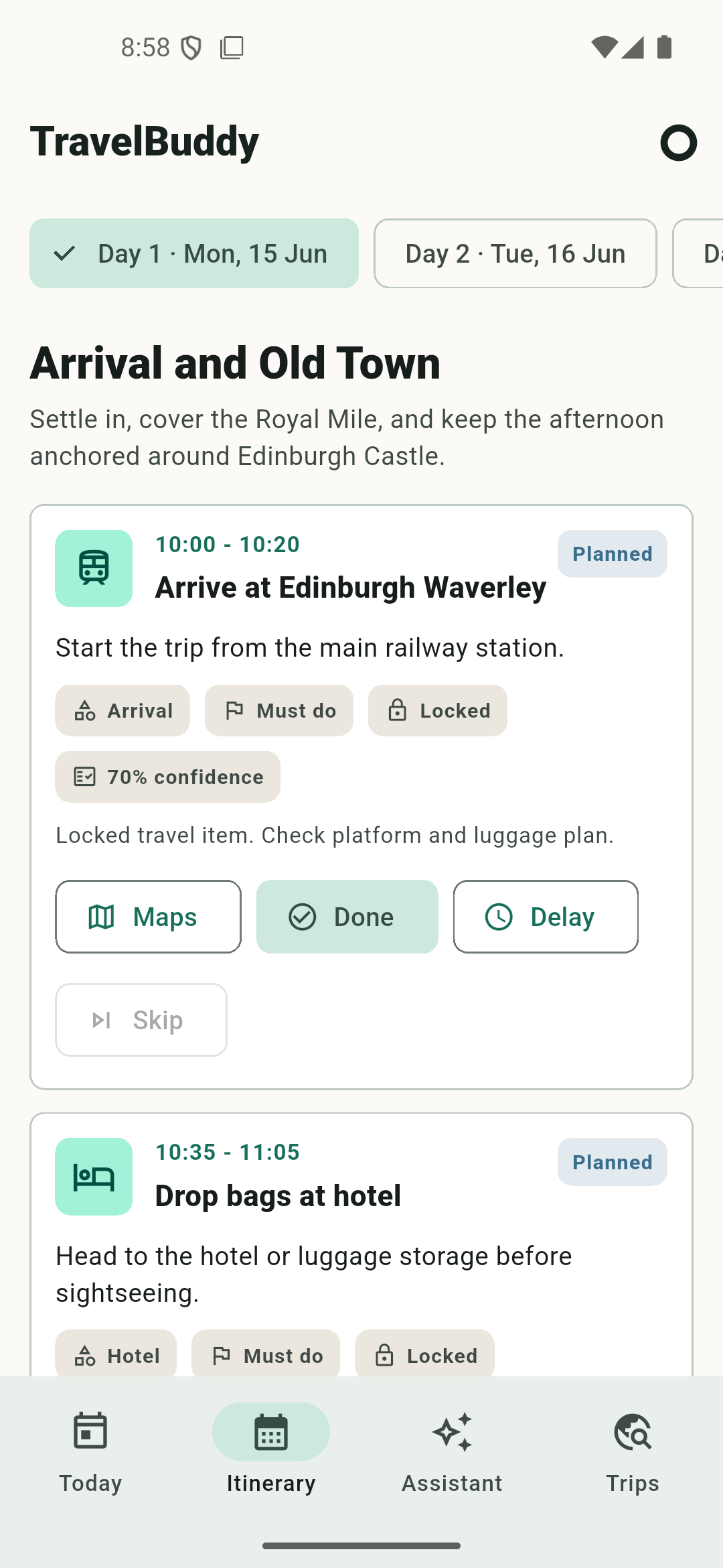 TravelBuddy Android app preview